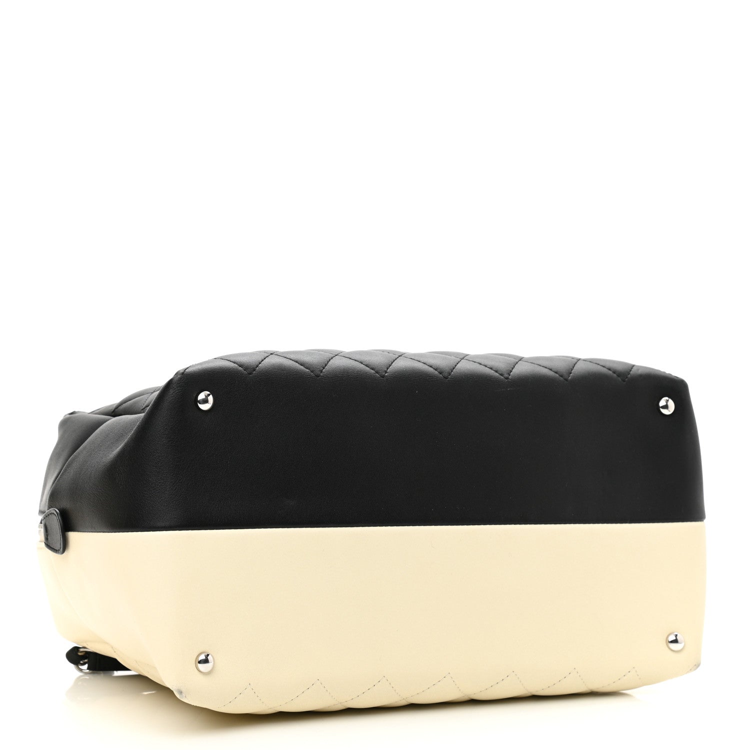 Chanel Calfskin Quilted Large Feather Weight Bowling Bag Black Ivory 3 of 10