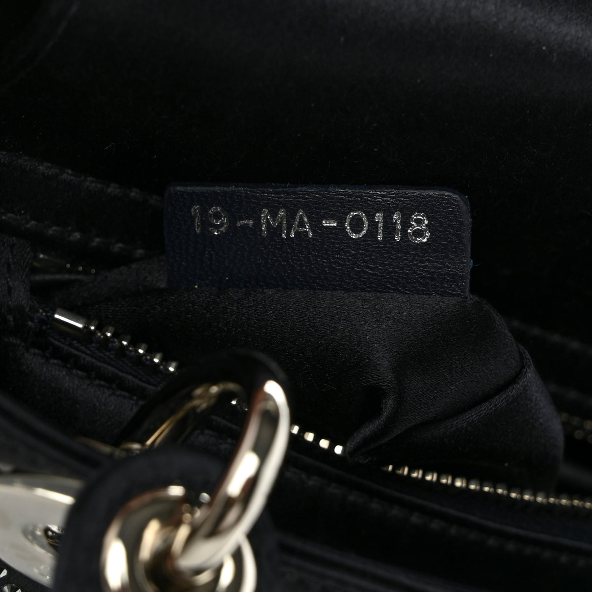 Satin Crystal Cannage Mini Lady Dior Navy