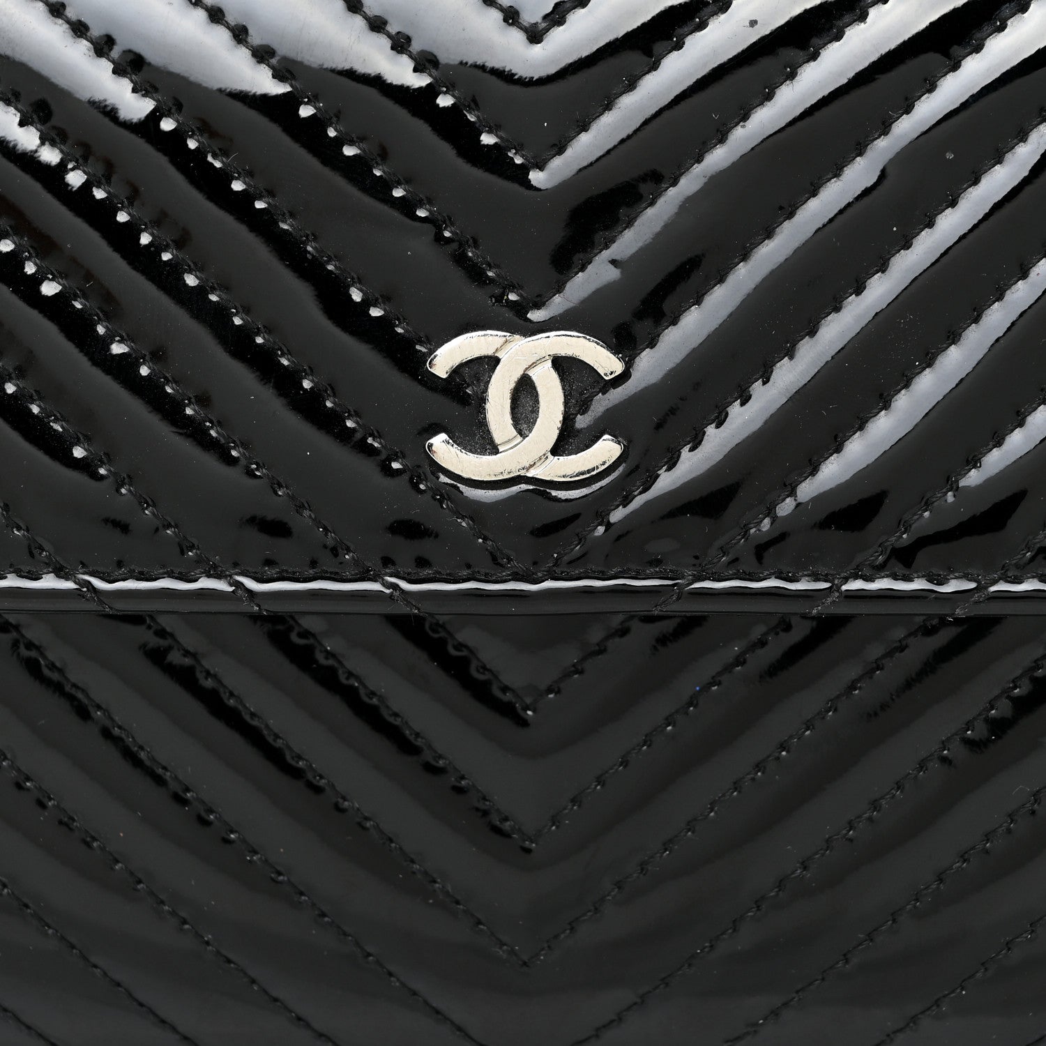 Chanel Patent Chevron Quilted Large Gusset Flap Wallet Black 10 of 21