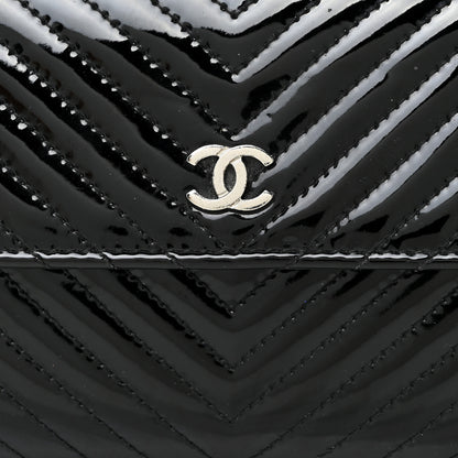 Chanel Patent Chevron Quilted Large Gusset Flap Wallet Black 10 of 21