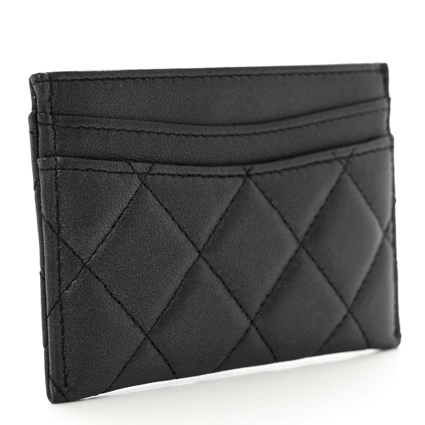 Pearly Lambskin Quilted Card Holder So Black