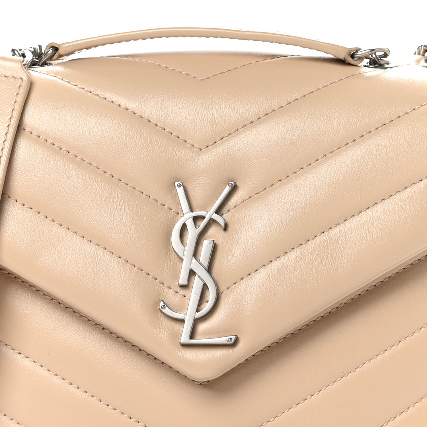 Saint Laurent Calfskin Y Quilted Monogram Small Loulou Chain Satchel Dark Beige 8 of 10