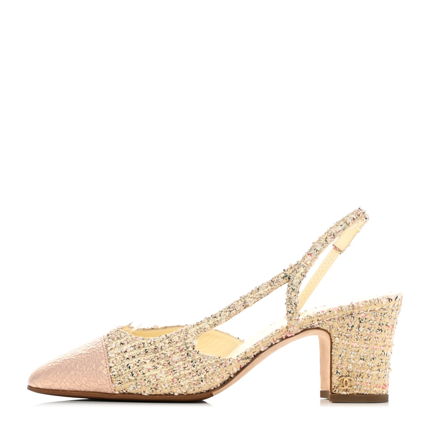 Tweed Cap Toe CC Slingback Pumps 39 Pink White