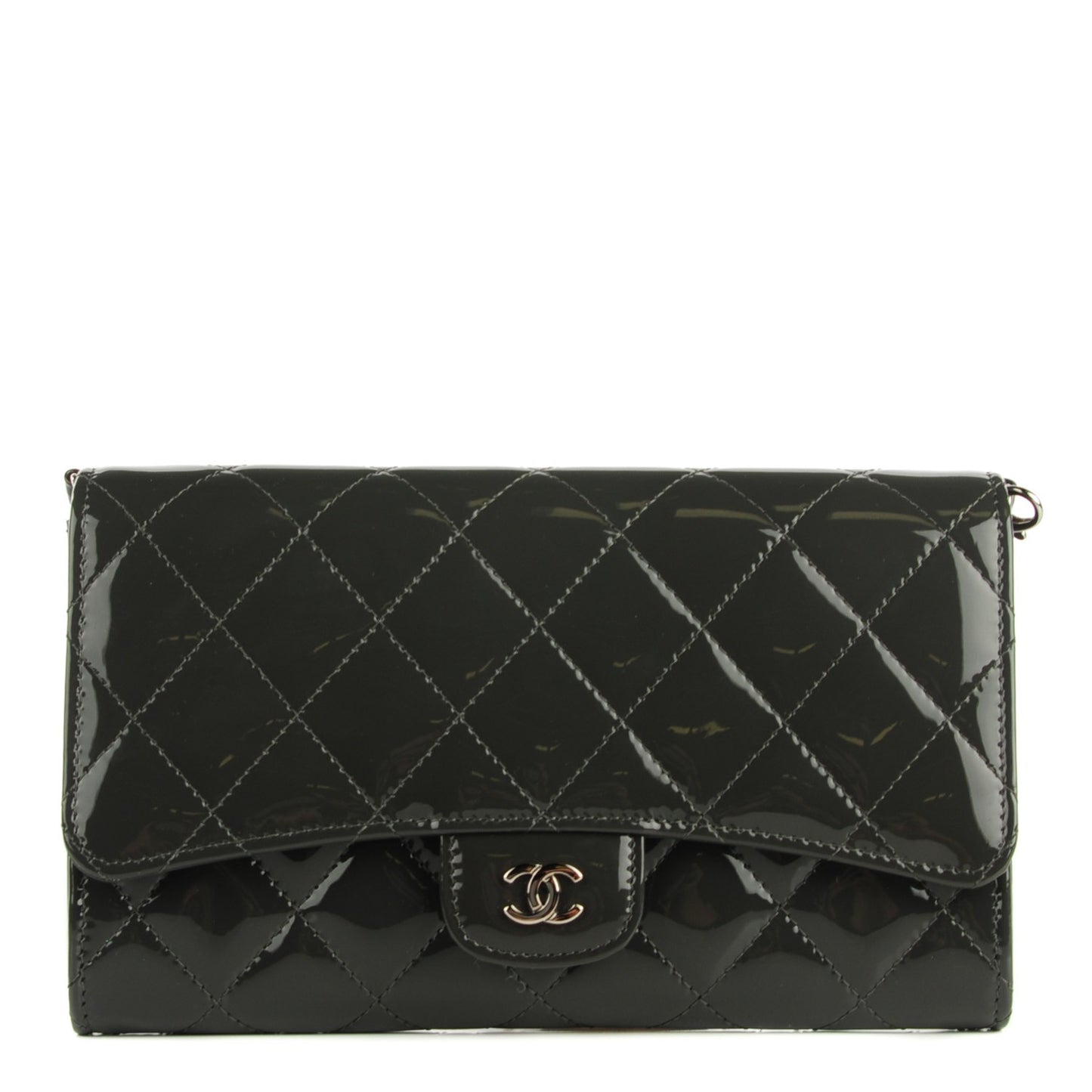 Patent Quilted Wallet On Removable Chain Dark Grey