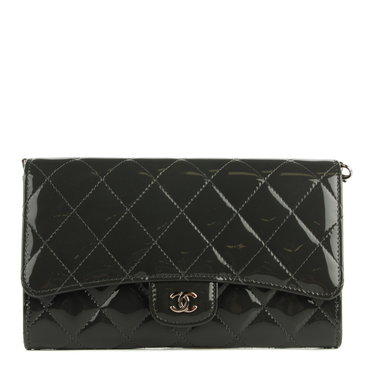 Chanel Patent Quilted Wallet On Removable Chain Dark Grey 1 of 8