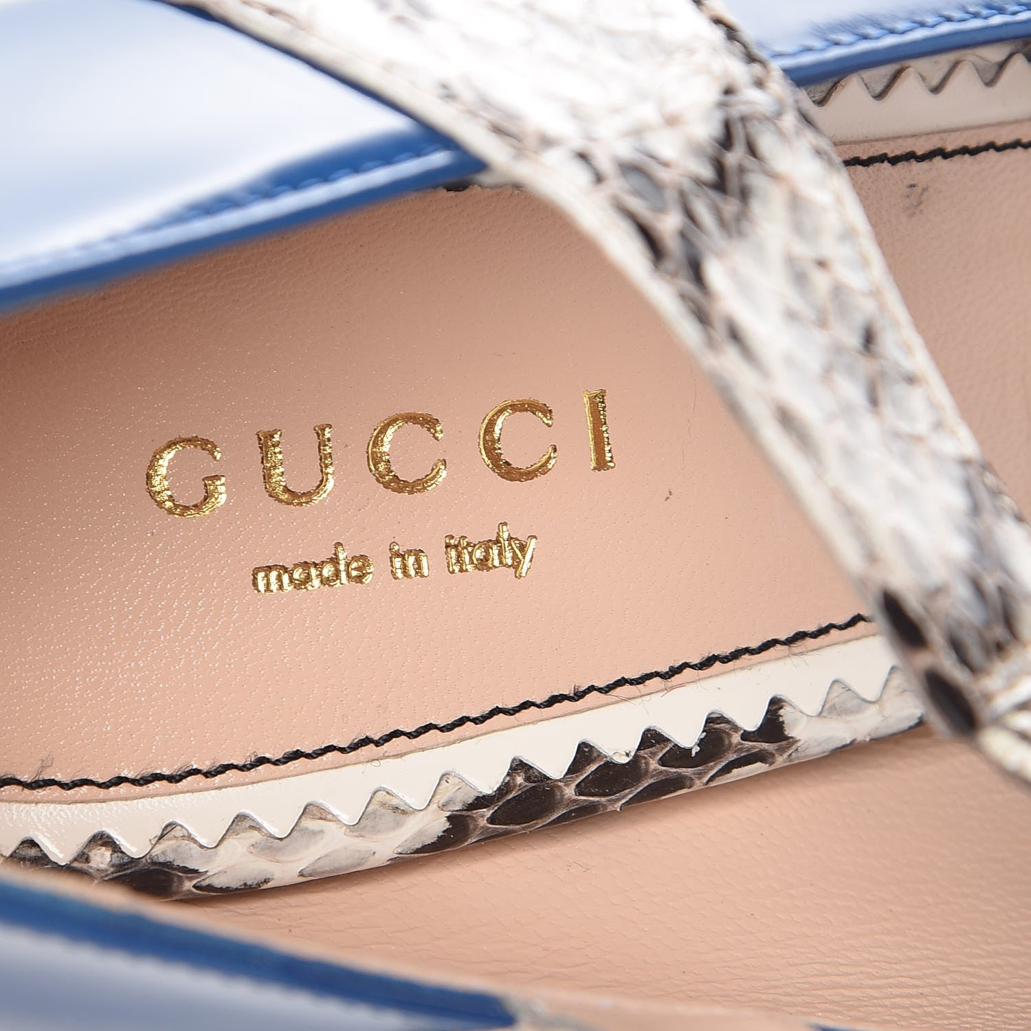 Gucci Polished Calfskin Elaphe Nimue Bow Mary Jane Pumps 38.5 Vintage Bluette Roccia 7 of 9