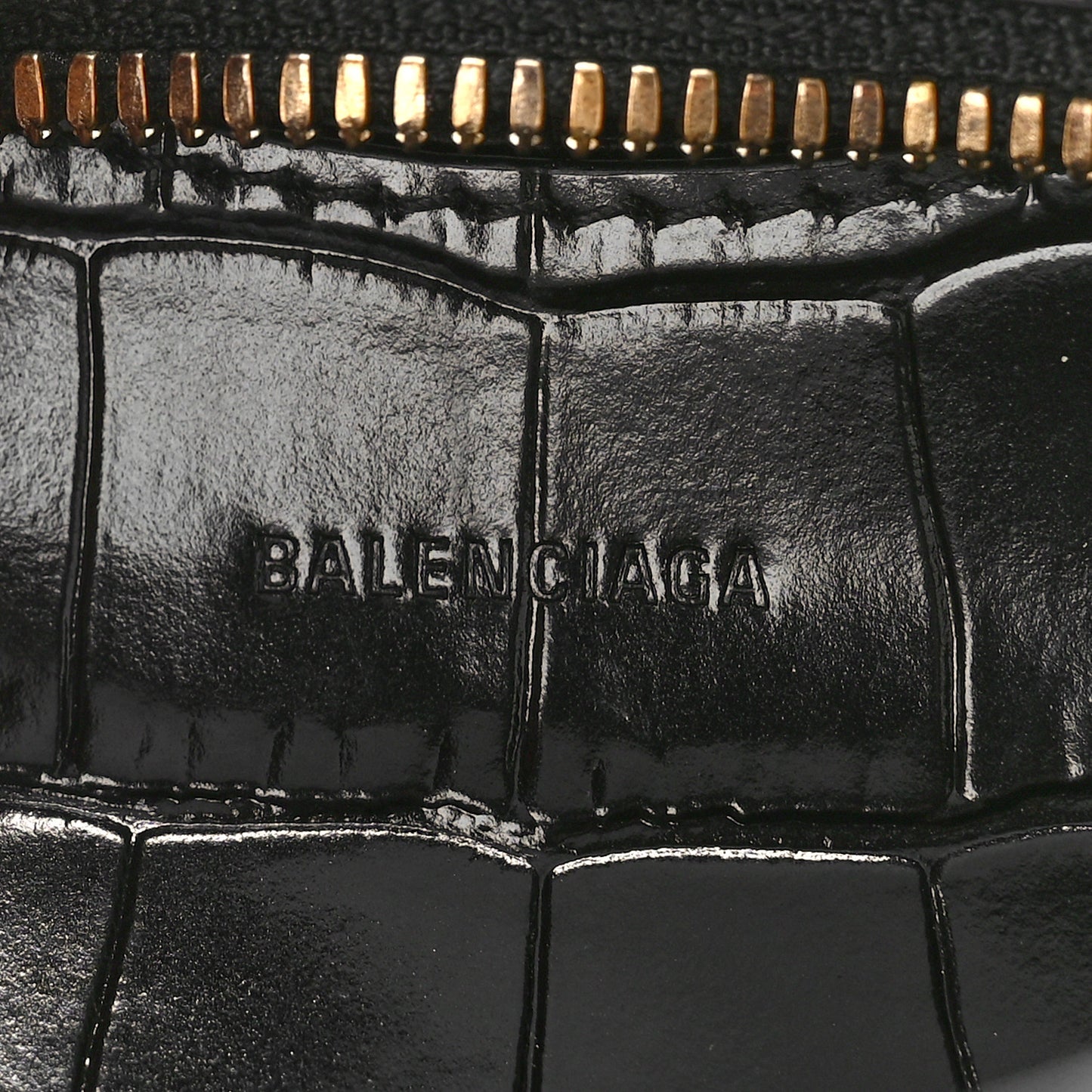Shiny Supple Calfskin Crocodile Embossed Neo Classic Gold Hardware Nano City Crossbody Black