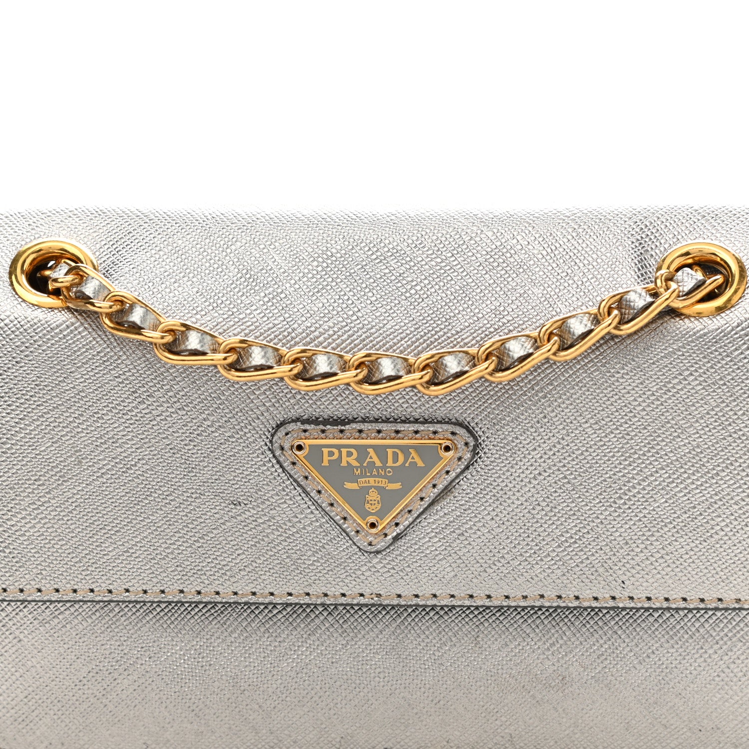 Prada Saffiano Lux Chain Shoulder Bag Argento 8 of 17