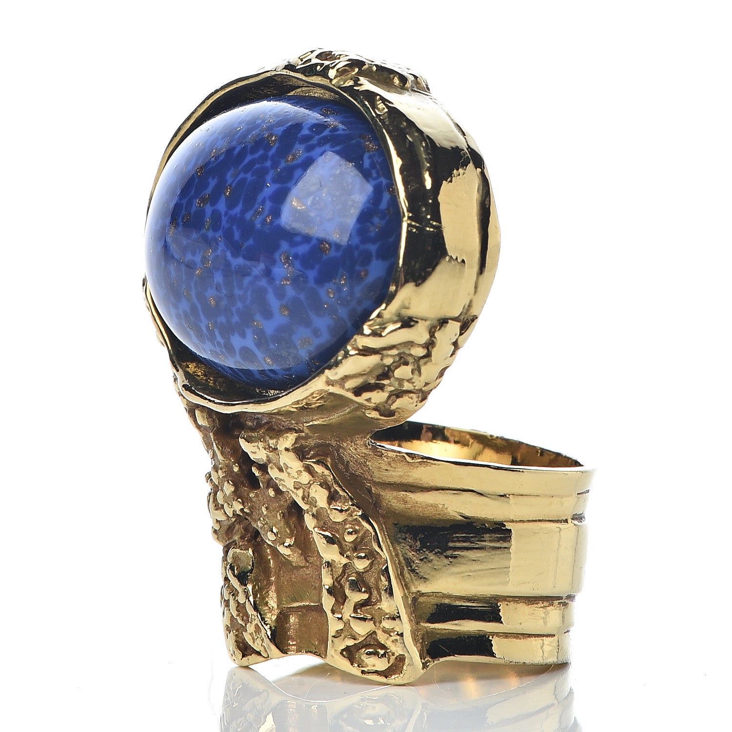 Saint Laurent Glass Cabochon Arty Ovale Ring 7 Gold Lapis 3 of 5