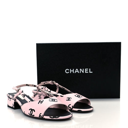 Chanel Printed Lambskin Coco Beach Sligback Sandals 40 Light Pink Black 18 of 22