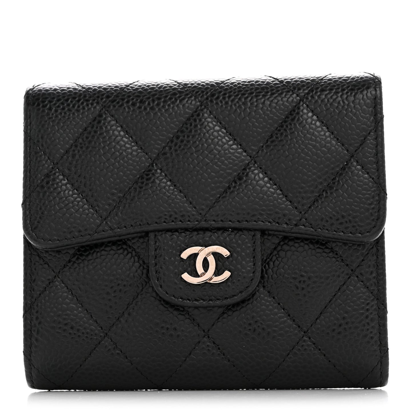 Caviar Quilted Compact Flap Wallet Black