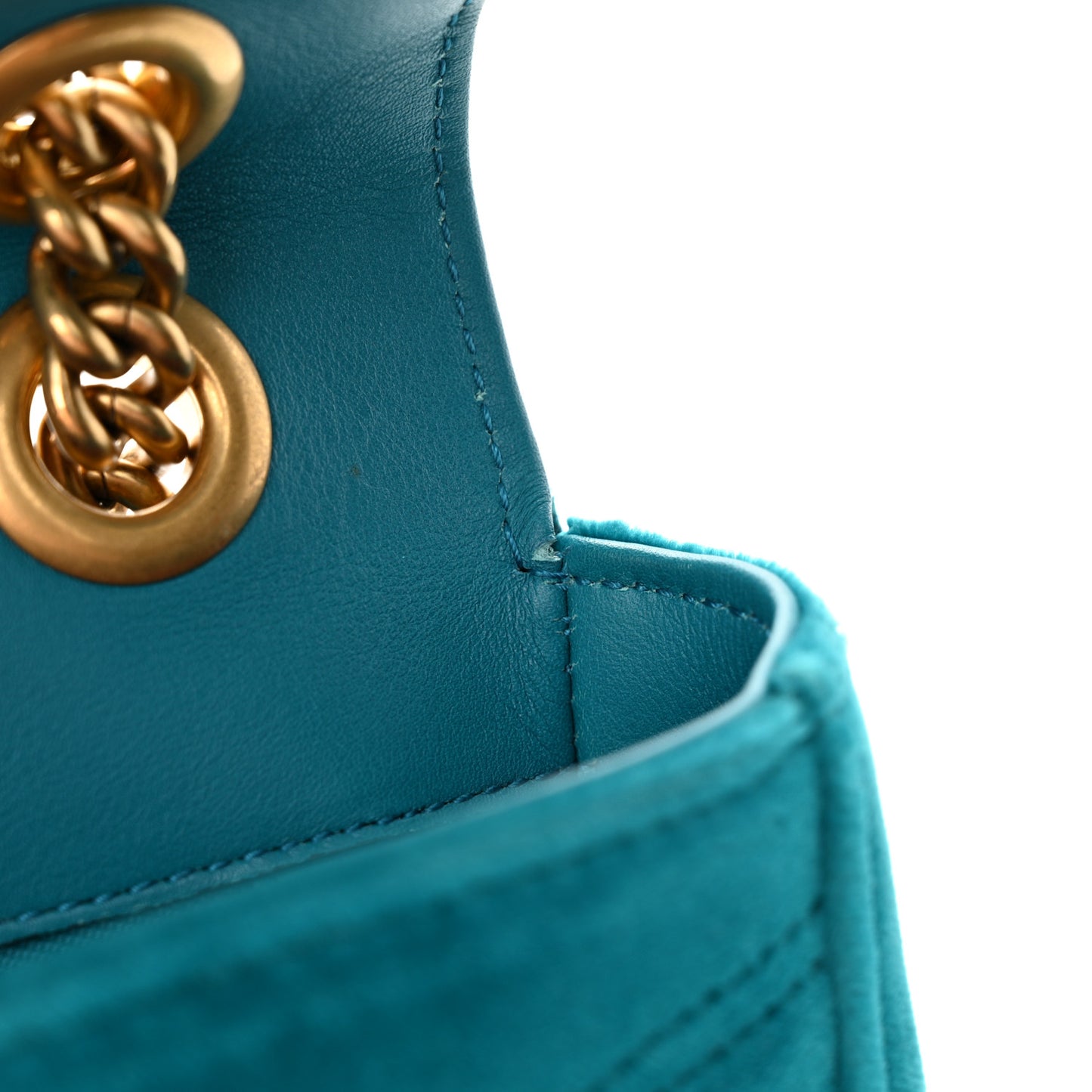 Velvet Matelasse Small GG Marmont Shoulder Bag Pavone Cyan