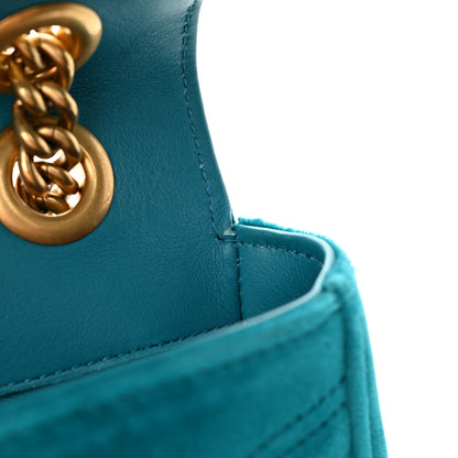 Gucci Velvet Matelasse Small GG Marmont Shoulder Bag Pavone Cyan 11 of 12