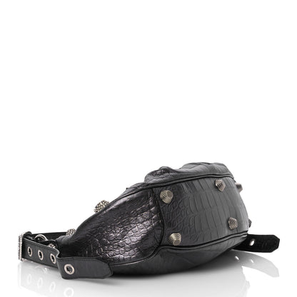 Balenciaga Metallic Calfskin Crocodile Embossed Crystal Small Le Cagole Shoulder Bag Gunmetal 4 of 14