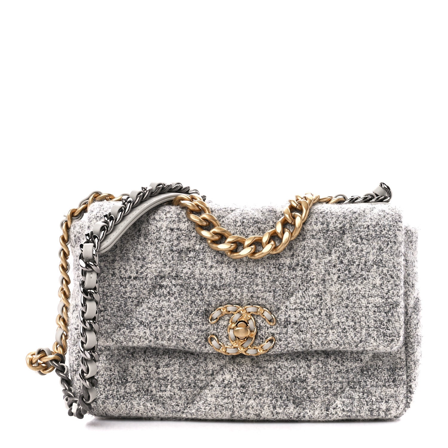 Chanel Tweed Quilted Medium Chanel 19 Flap Grey Ecru 1 of 10