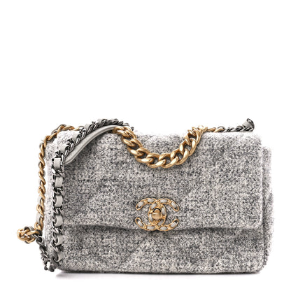 Chanel Tweed Quilted Medium Chanel 19 Flap Grey Ecru 1 of 10