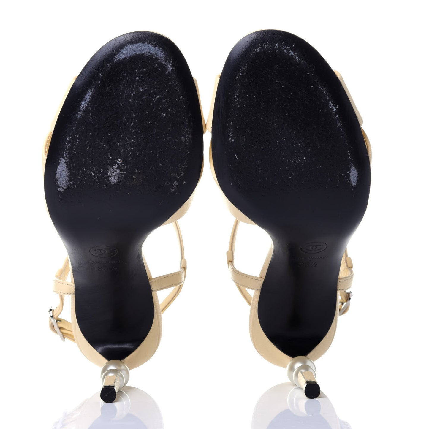 Lambskin Pearl Sandals 36.5 Beige Clair