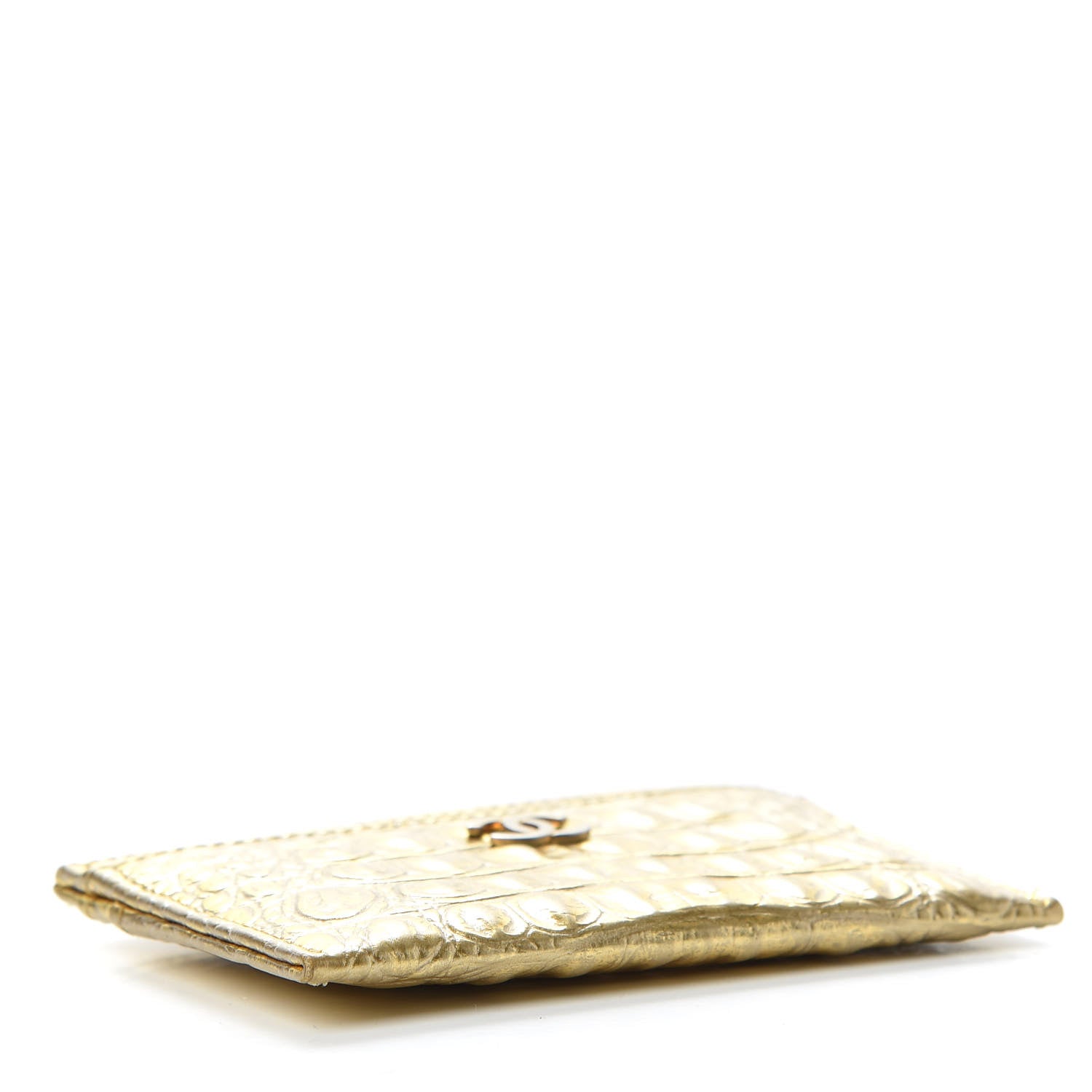 Chanel Metallic Calfskin Crocodile Embossed Cocodile Card Holder Gold 4 of 8