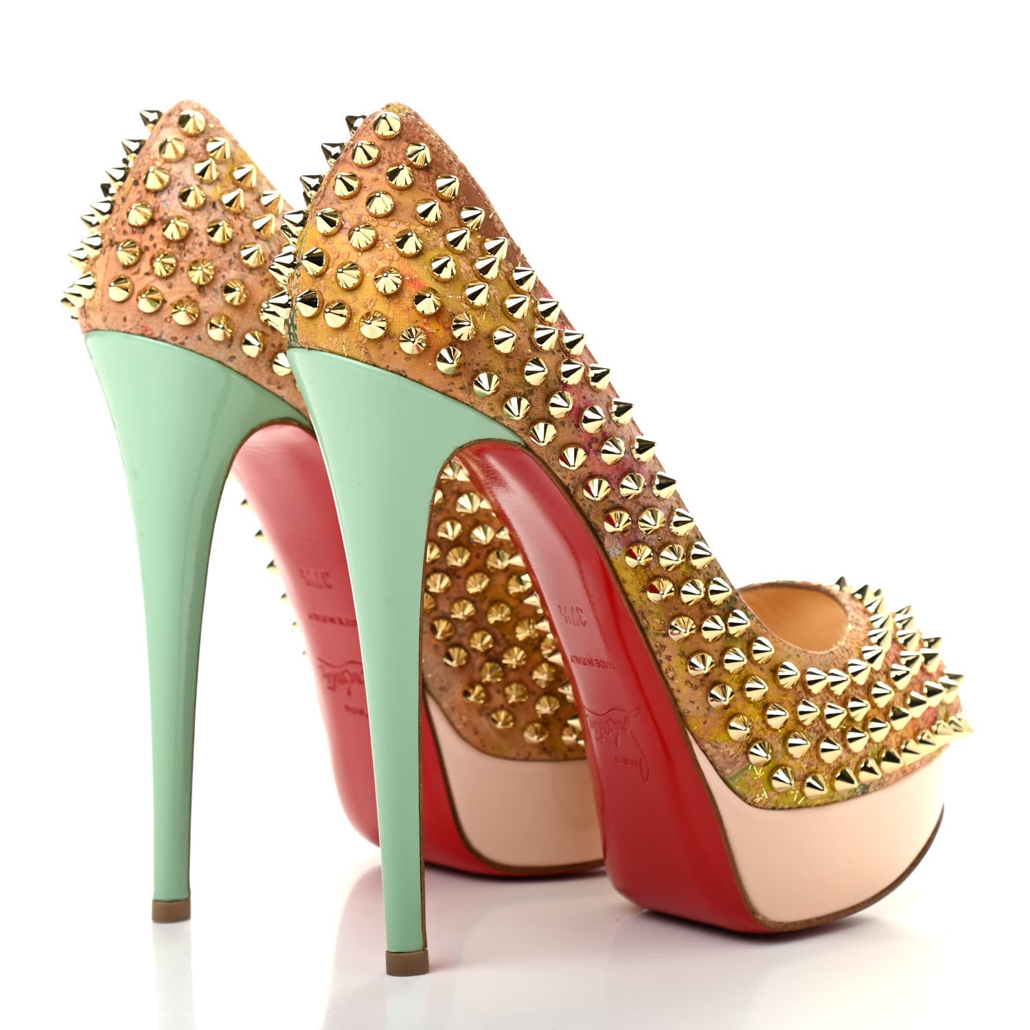 Christian Louboutin Patent Bloom Print Lady Peep Spikes 150 Pumps 37.5 Multicolor 4 of 8