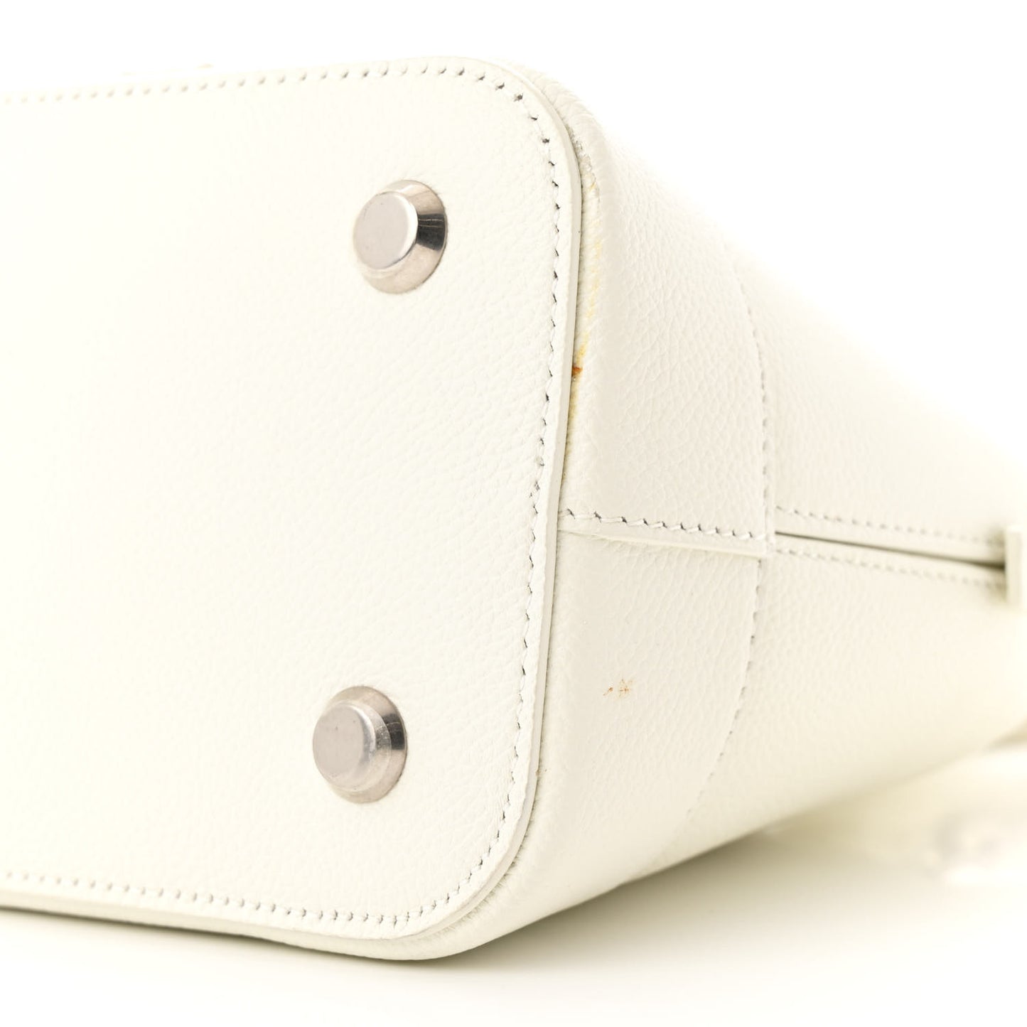 Signature Grained Calfskin Logo S Ville Top Handle Bag White Black