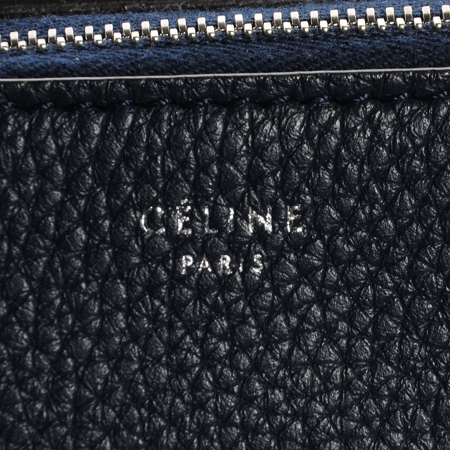 Textured Calfskin Cosmetic Pouch Bag Navy