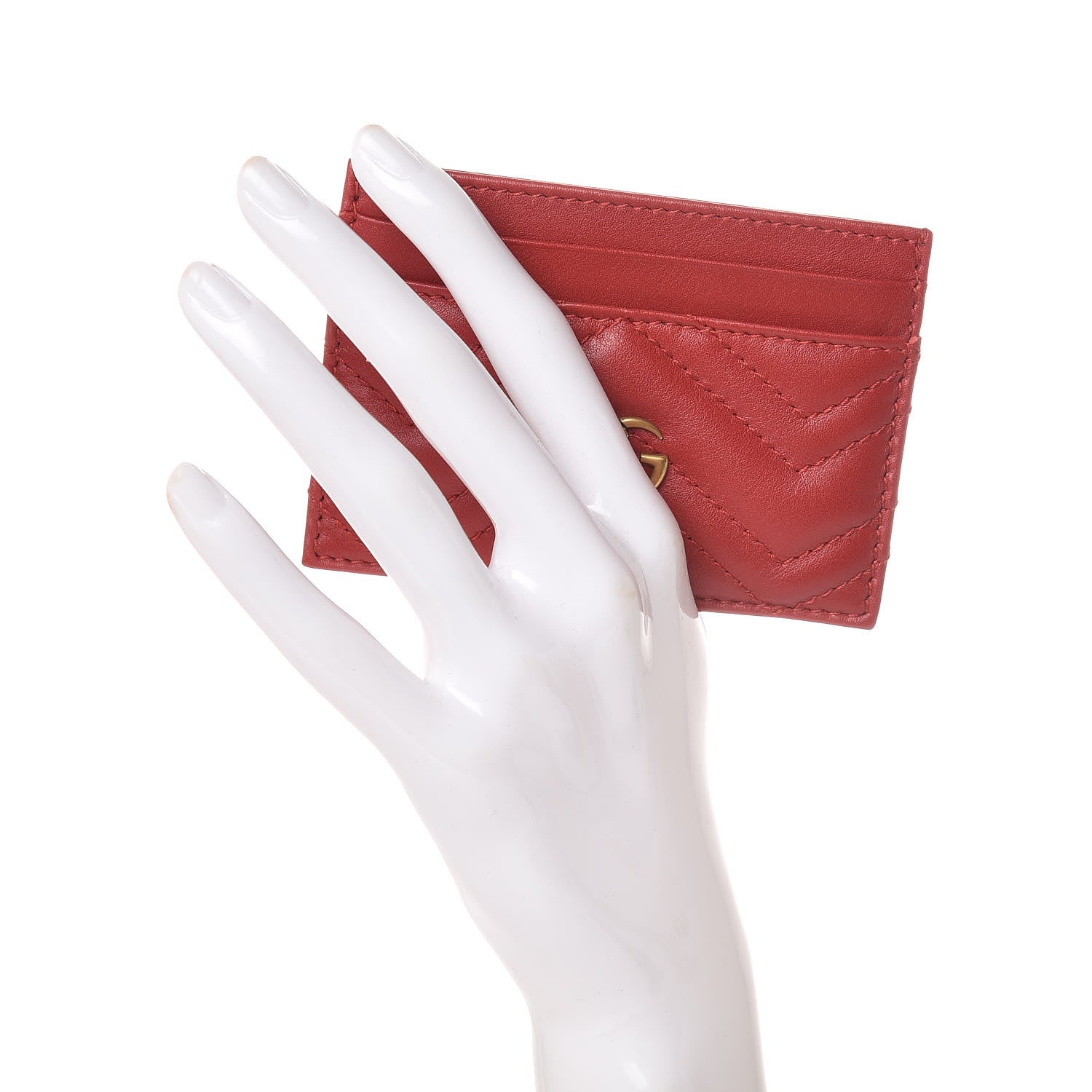 Gucci Calfskin Matelasse GG Marmont Card Holder Hibiscus Red 2 of 7