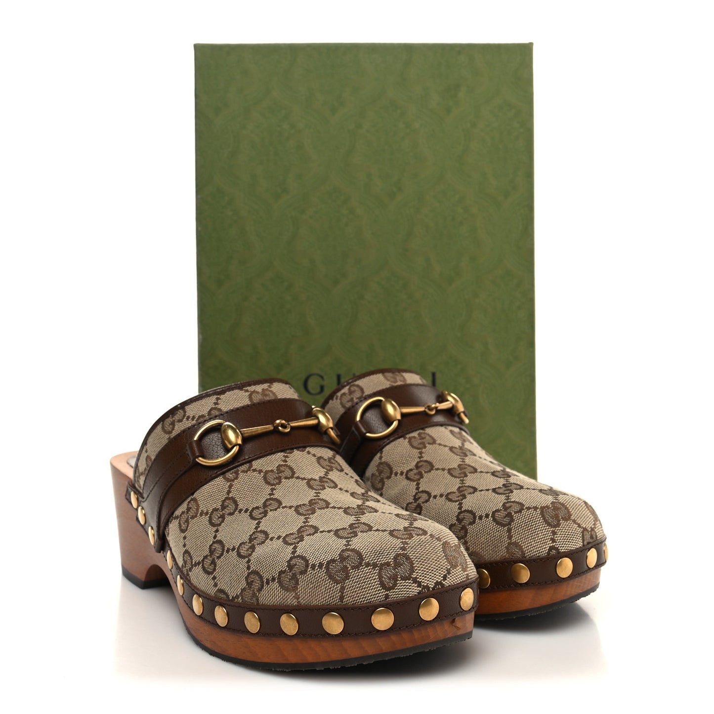 Monogram Goatskin Horsebit Clog Mules 39 Beige Ebony Brown Sugar