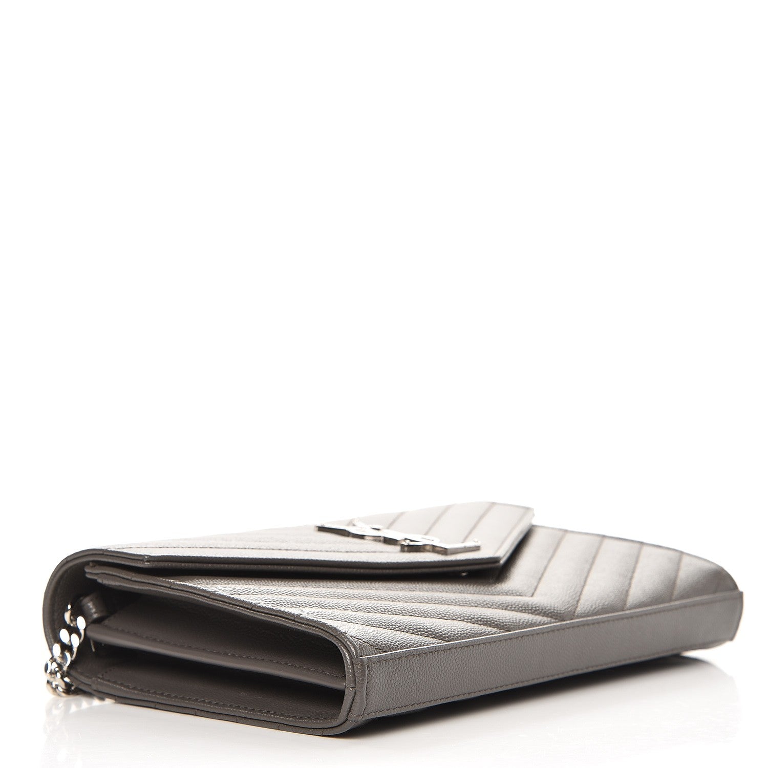 Saint Laurent Grain De Poudre Matelasse Chevron Monogram Chain Wallet Earth 3 of 6
