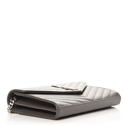 Saint Laurent Grain De Poudre Matelasse Chevron Monogram Chain Wallet Earth 3 of 6