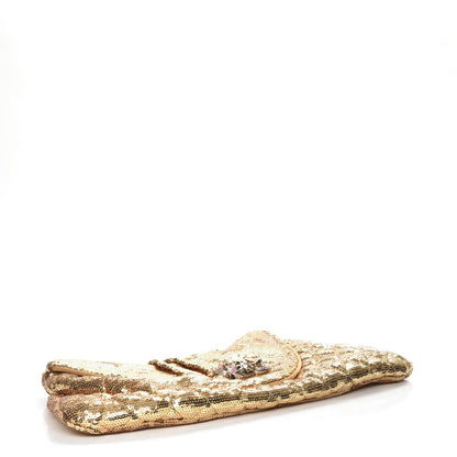Chanel Sequin Paillette Quilted Flap Clutch Gold 4 of 7