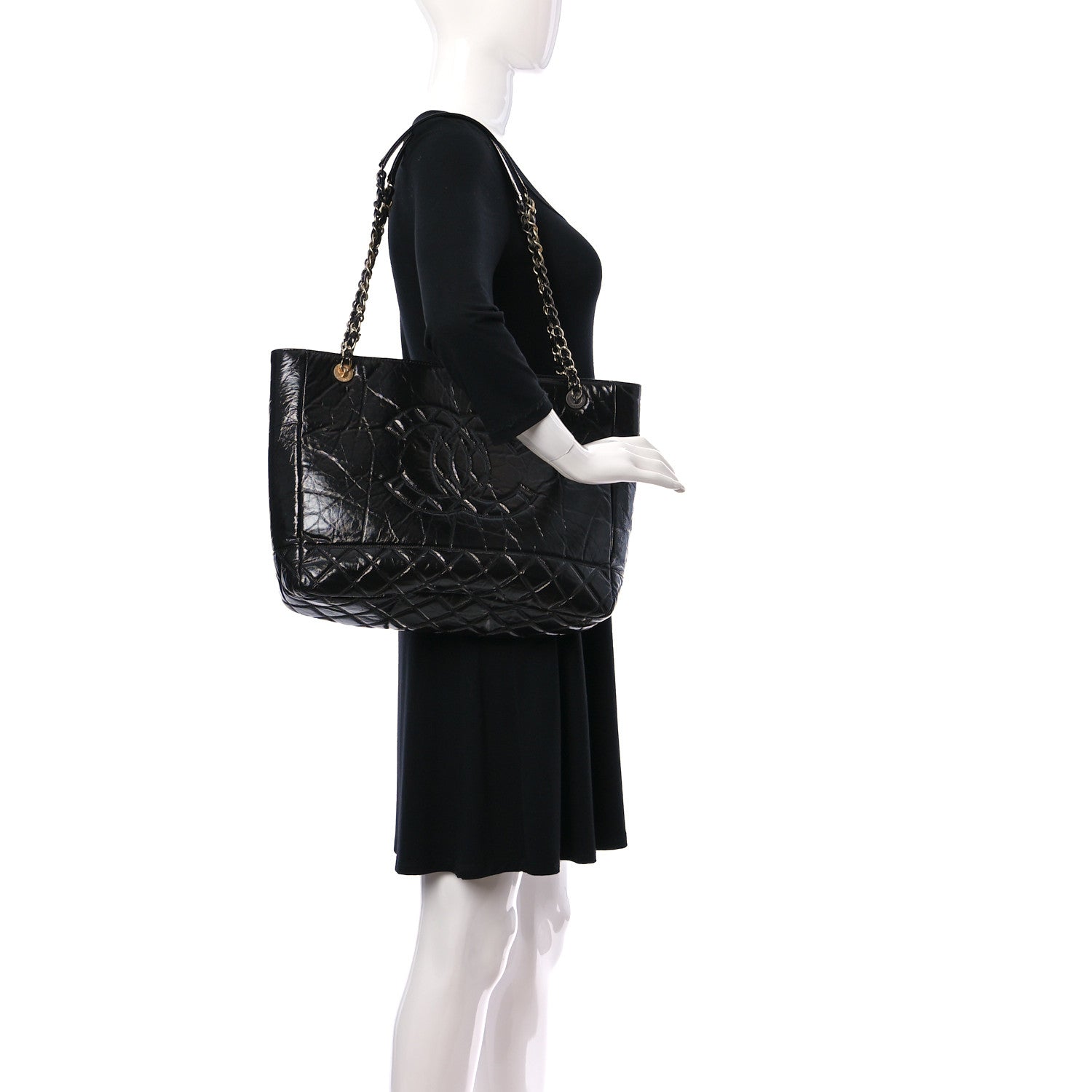 Chanel Shiny Aged Calfskin Quilted Large Shopping Bag Black 2 of 11