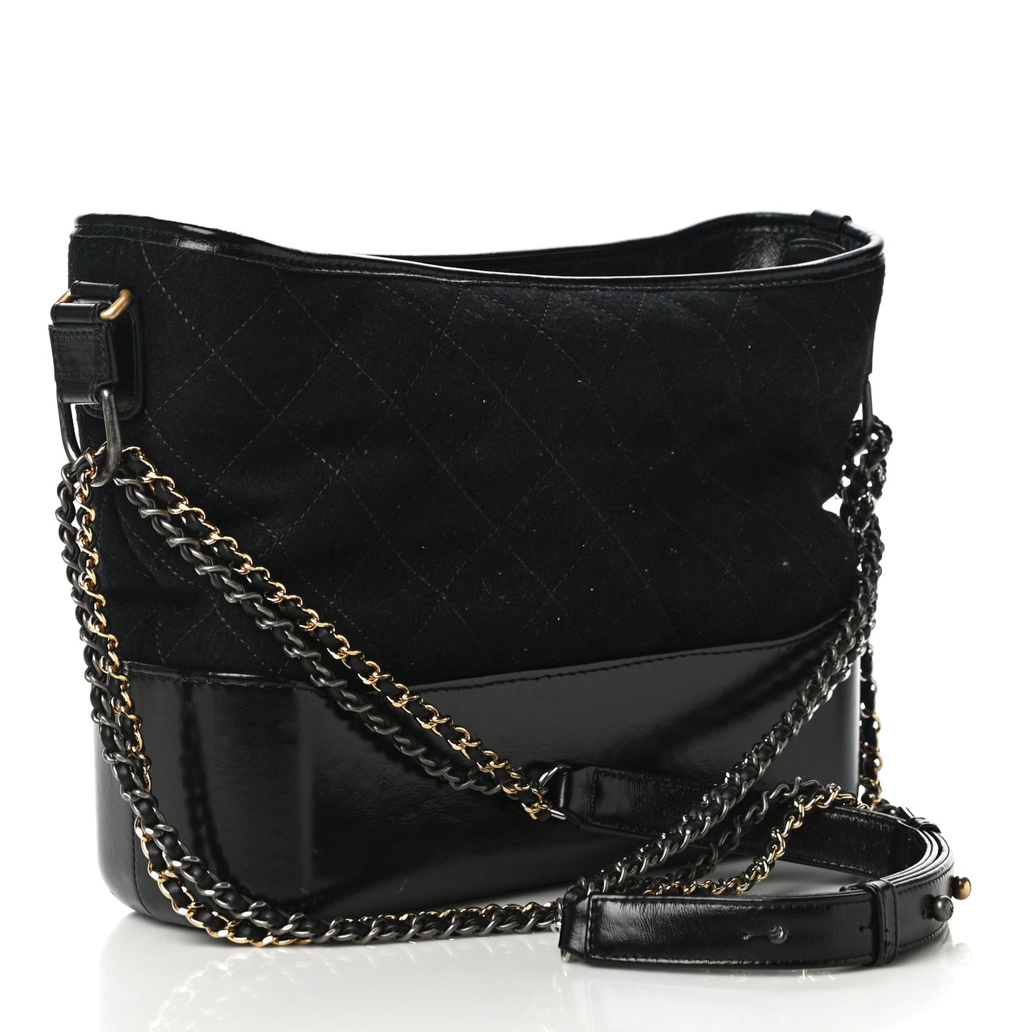 Wool Calfskin Quilted Medium Gabrielle Hobo Black