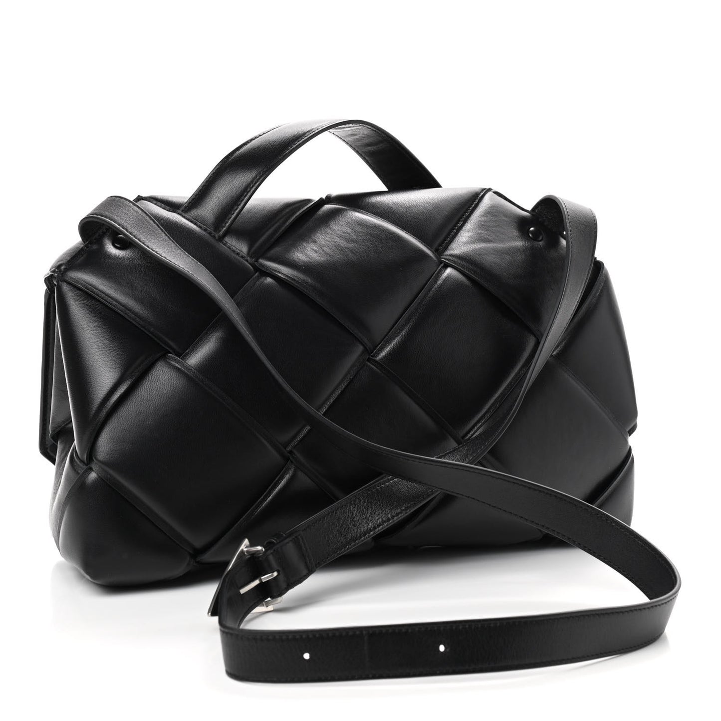 Nappa Intreccio Padded Top Handle Shoulder Bag Black