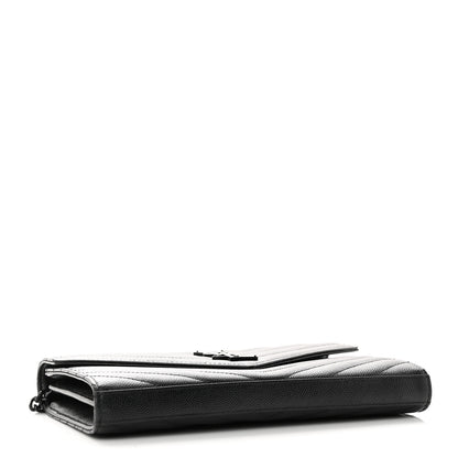 Saint Laurent Grain De Poudre Matelasse Chevron Monogram Monochrome Chain Wallet Black 4 of 10