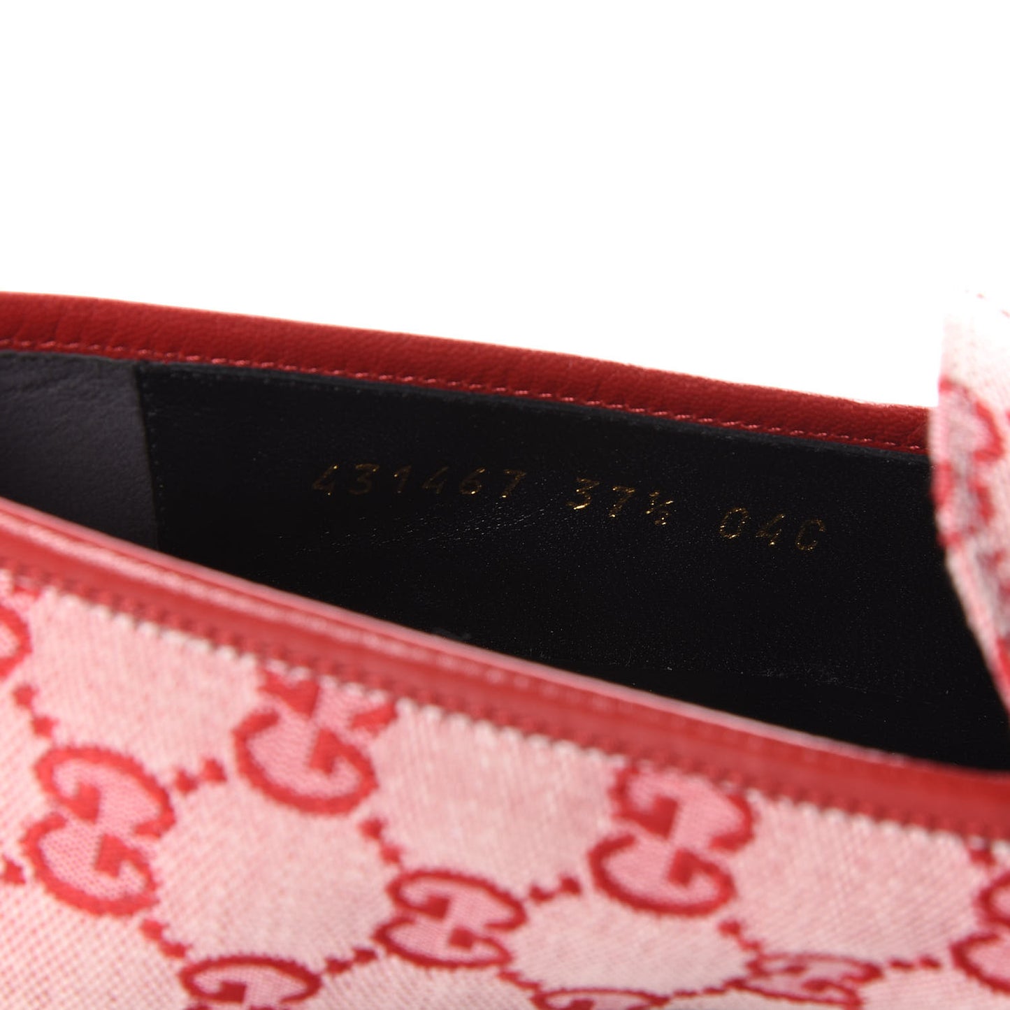 Canvas GG Monogram Horsebit Womens Jordaan Loafers 37.5 Gardenia Hibiscus Red