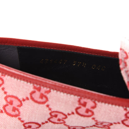 Gucci Canvas GG Monogram Horsebit Womens Jordaan Loafers 37.5 Gardenia Hibiscus Red 8 of 9