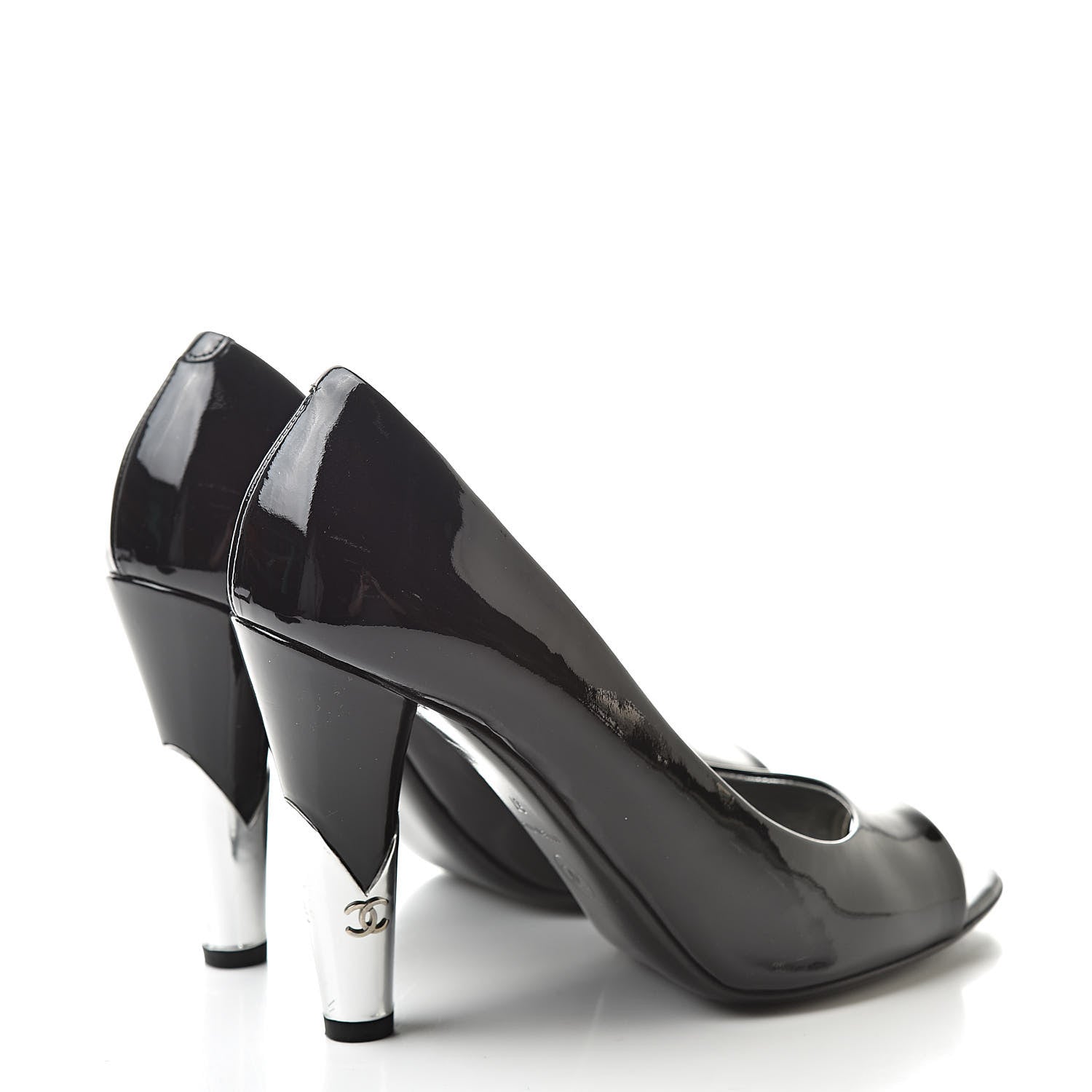 Chanel Patent Open Toe CC Pumps 37 Black 4 of 10