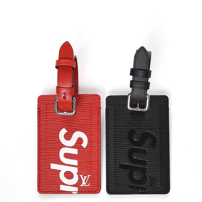 Louis Vuitton X SUPREME Epi Luggage Tag Set Black Red 1 of 3