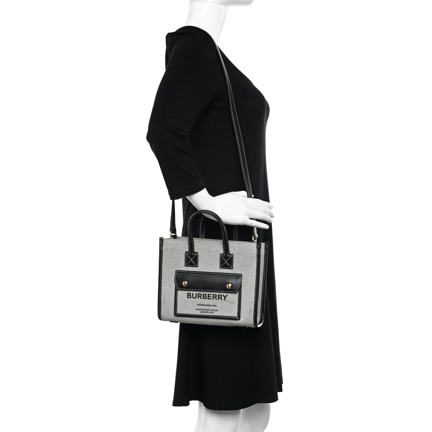 Canvas Smooth Calfskin Mini Two Tone Freya Tote Black