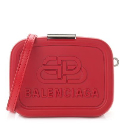 Balenciaga Recycled Plastic Calfskin Embossed Mini Lunch Box Case with Strap Red 1 of 10