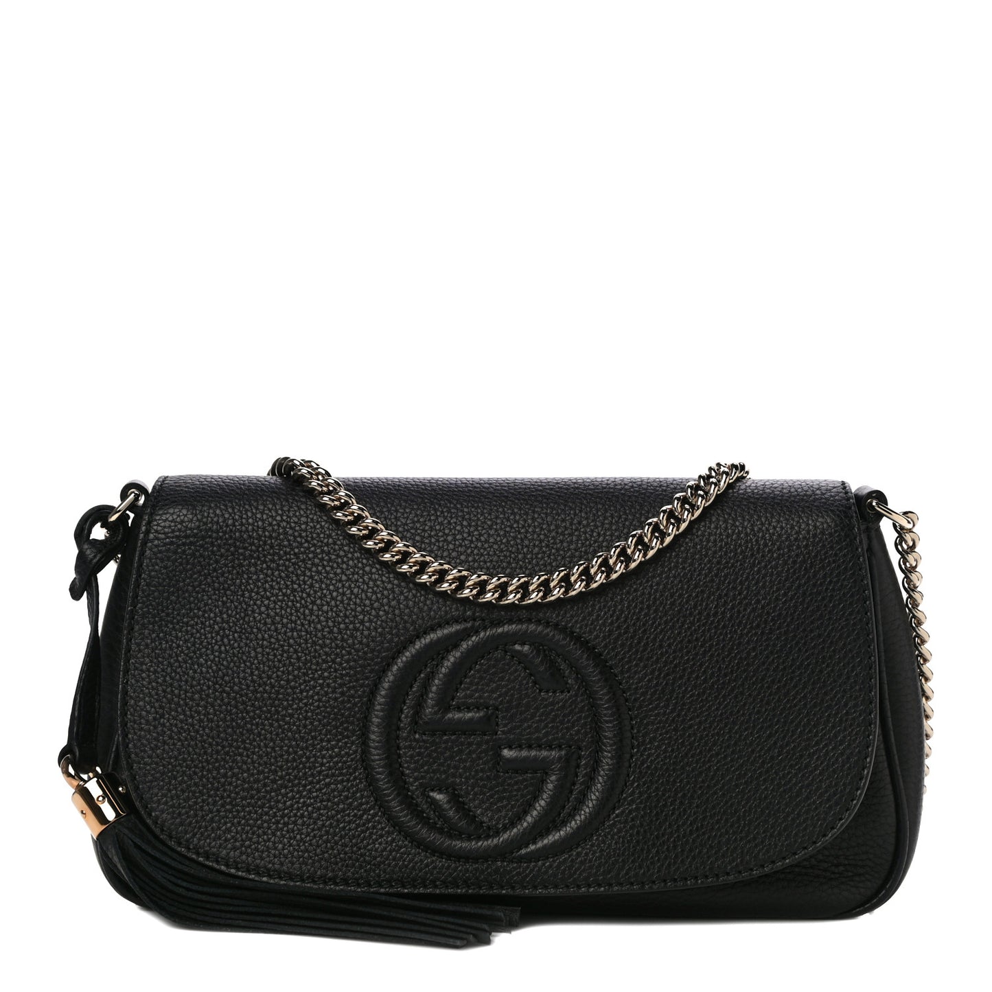 Pebbled Calfskin Medium Soho Flap Crossbody Black