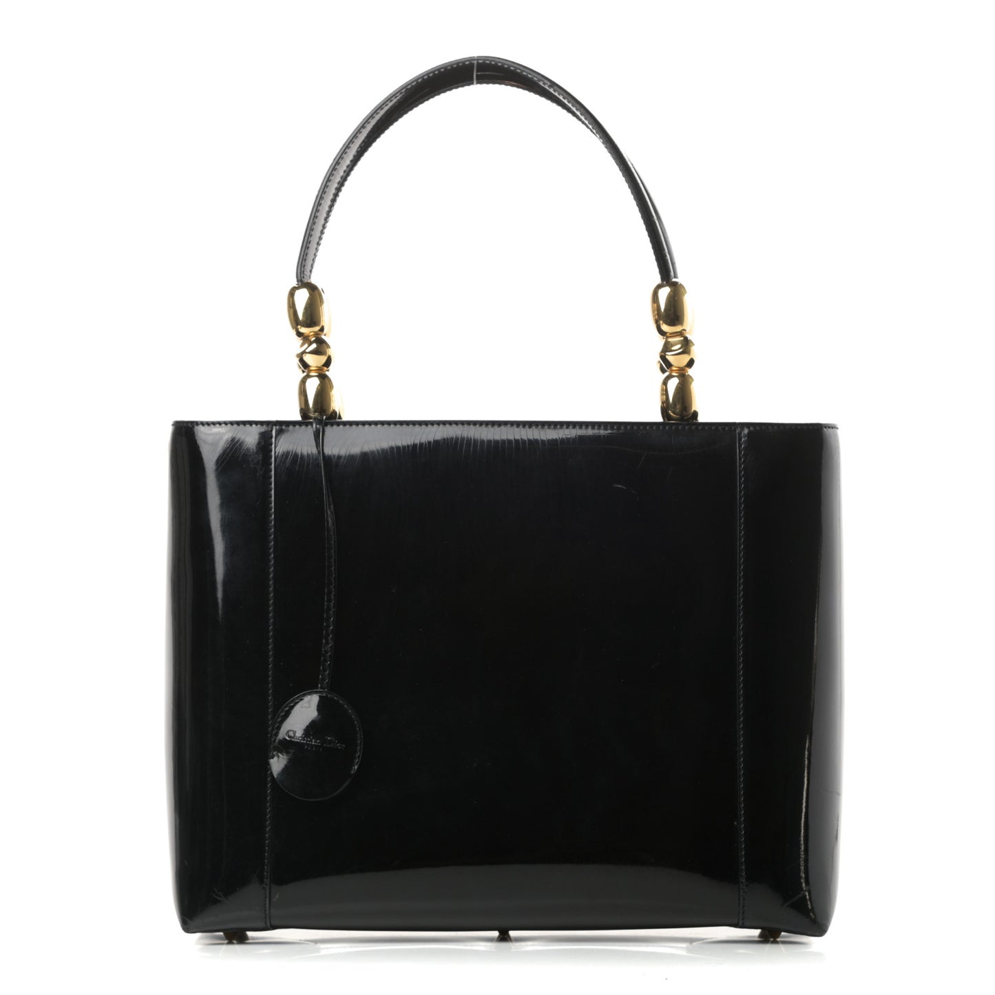 Patent Gold Beaded Malice Tote Black
