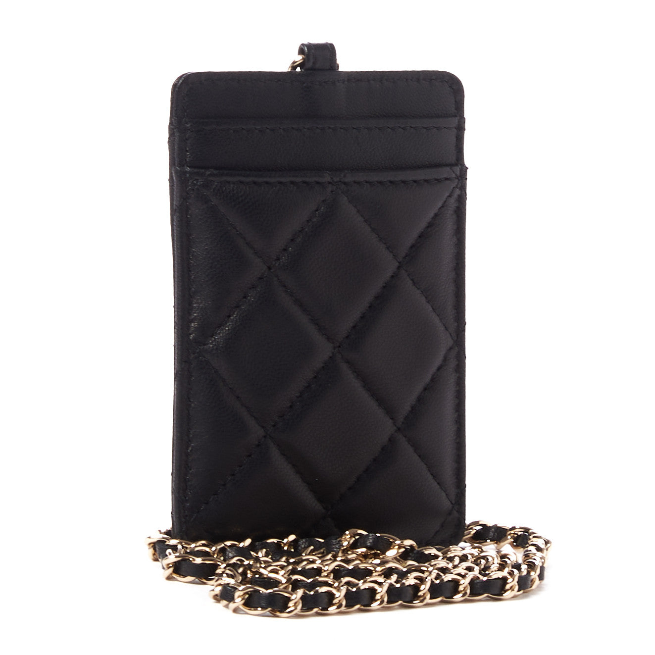 Chanel Lambskin Quilted Glitter Card Holder On Chain Black 2 of 9