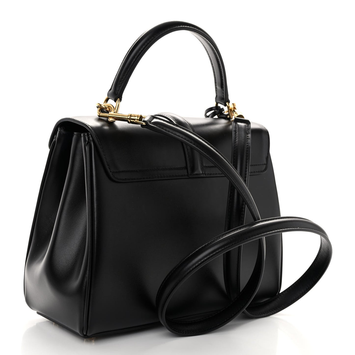 Satinated Calfskin Small 16 Top Handle Bag Black