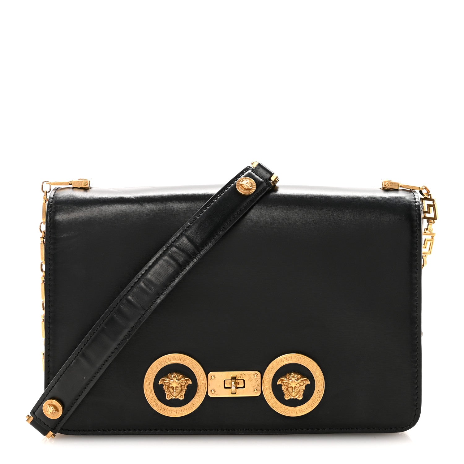 Versace Calfskin Medallion Tribute Shoulder Bag Black 1862119