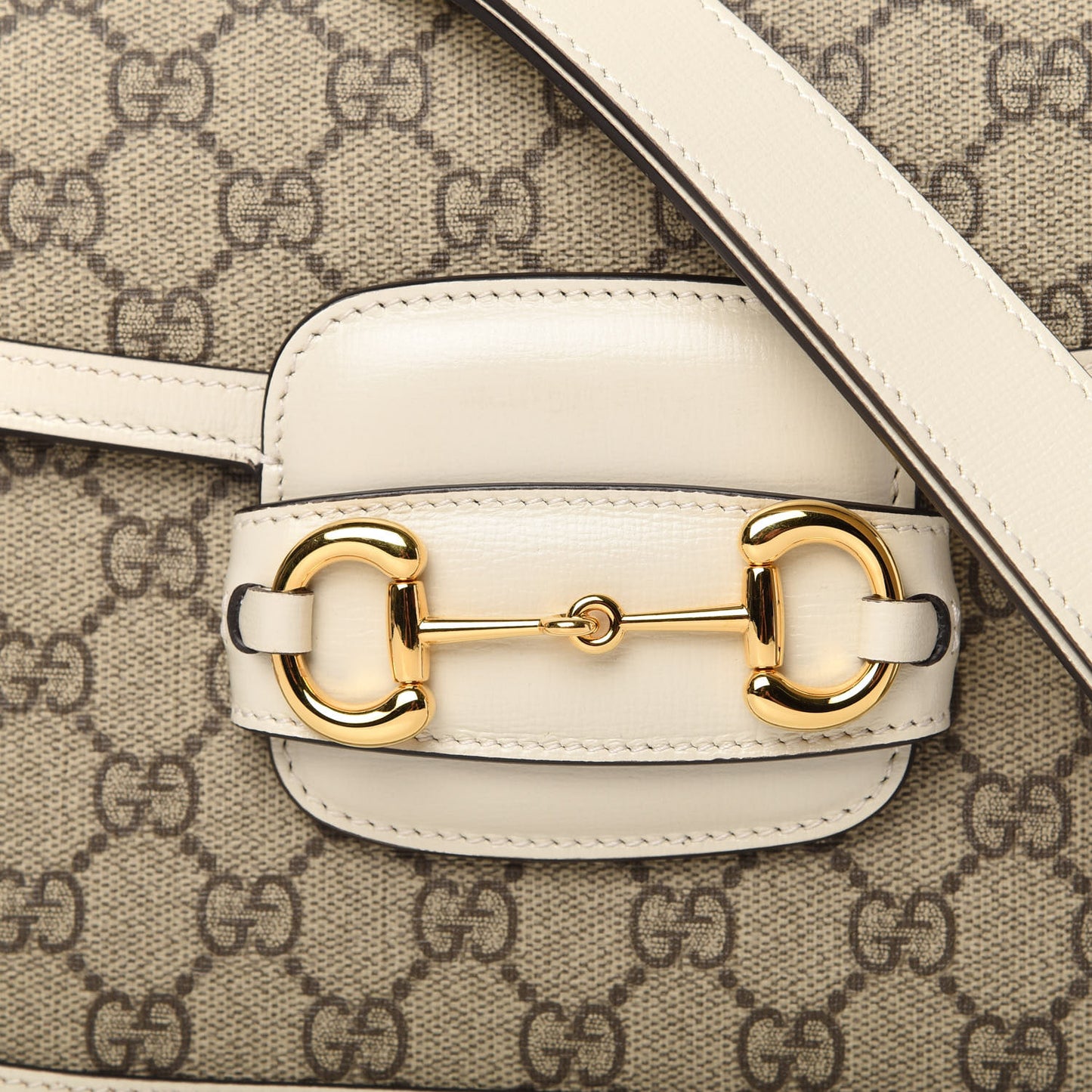 GG Supreme Monogram Horsebit 1955 Shoulder Bag Beige Mystic White