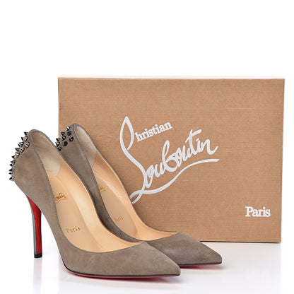 Christian Louboutin Suede Studded Zappa 100 Pumps 37.5 Cendre Gun 8 of 8