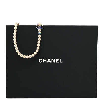 Chanel Resin Pearl Striped CC Long Necklace Blue Gold 5 of 5