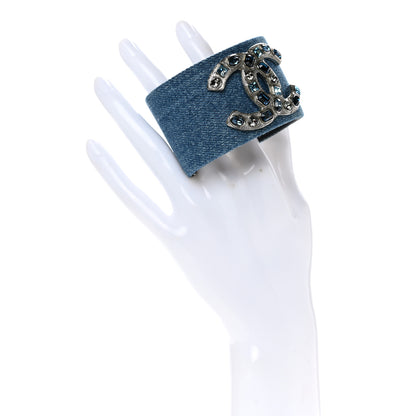 Chanel Denim Crystal CC Cuff Multicolor Blue 2 of 5