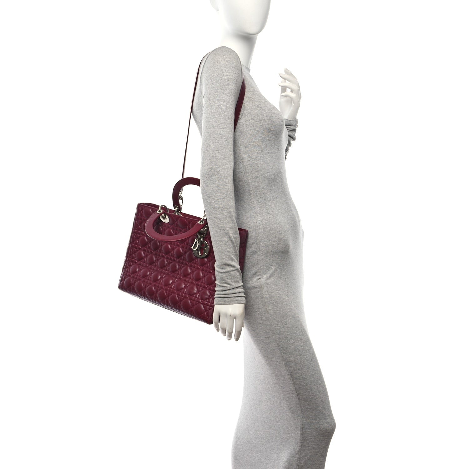 Christian Dior Lambskin Cannage Large Lady Dior Burgundy 2 of 14